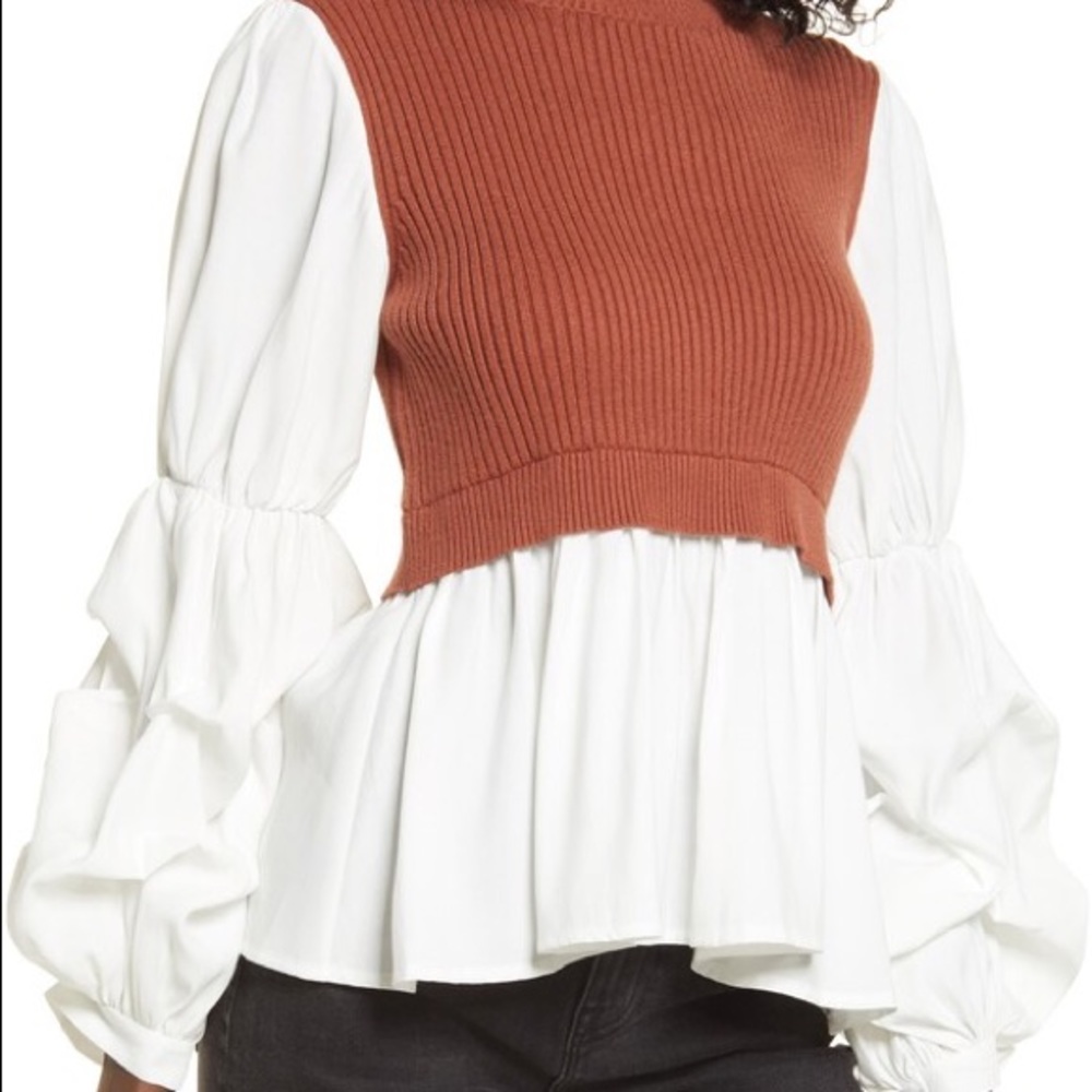 English Factory Combo Knit Top in Rust